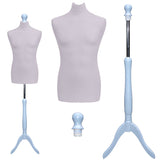 Display Guru Male Dressmakers Tailors Dummy Mannequin, Silver Torso Bust with Silver Wood Tripod Stand